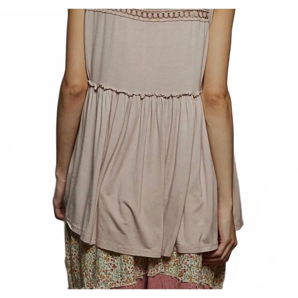 NEW POL sleeveless loose fit baby doll casual knit top in beige - Picture 4 of 5